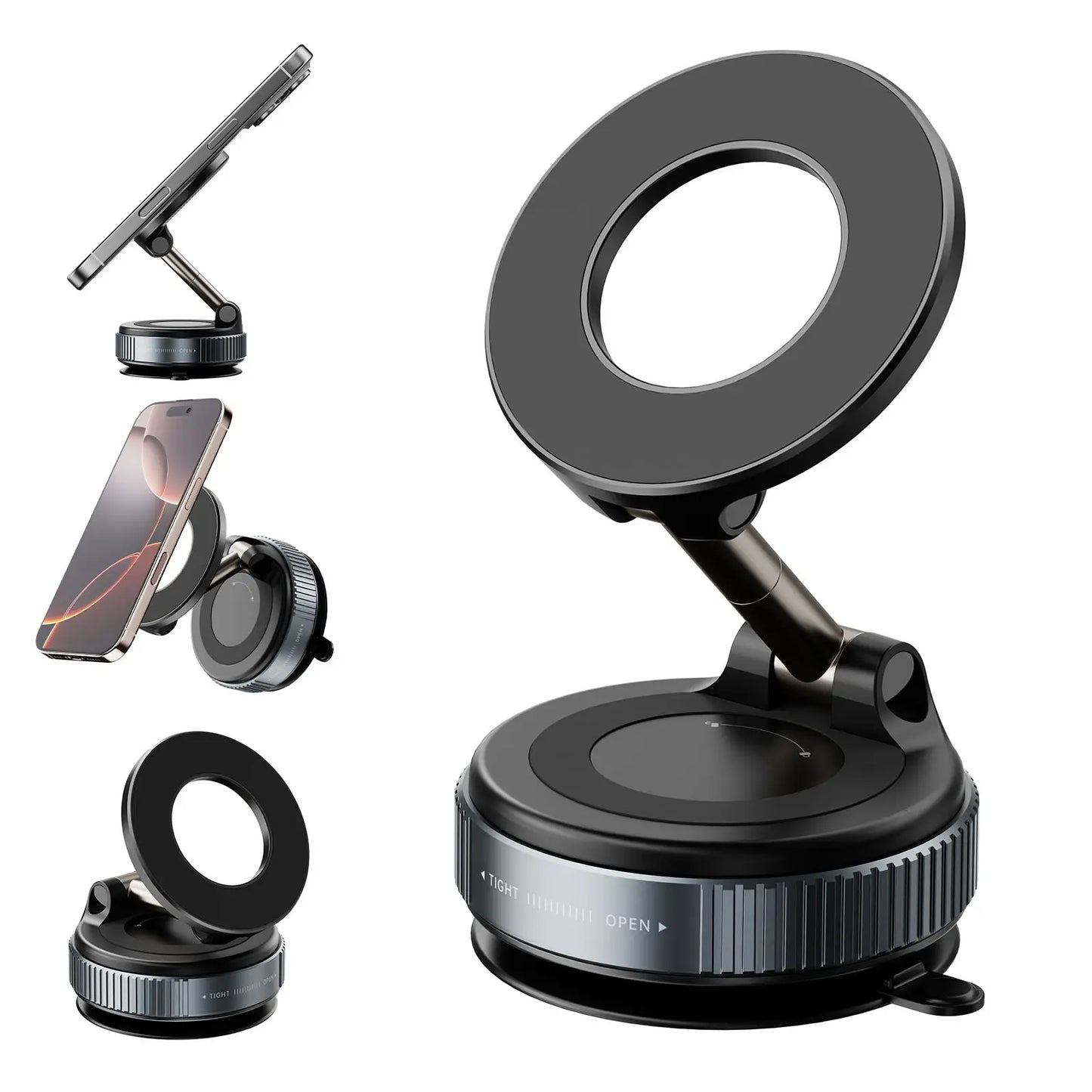 Foldable Stand with Suction Base and Rotating Ring